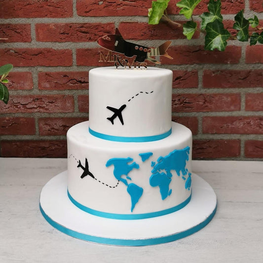 Caketopper vliegtuig Mr & Mrs
